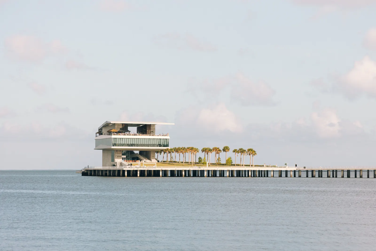 Scenic view of Saint Pete Pier surrounded by calm waters in St. Petersburg, Florida.